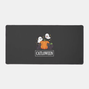 Lustiges Halloween-Katz-Geist-Kürbis-Design Catlow Schreibtischunterlage