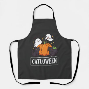 Lustiges Halloween-Katz-Geist-Kürbis-Design Catlow Schürze