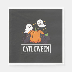 Lustiges Halloween-Katz-Geist-Kürbis-Design Catlow Serviette