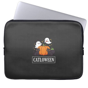 Lustiges Halloween-Katz-Geister-Kürbis-Design Catl Laptopschutzhülle