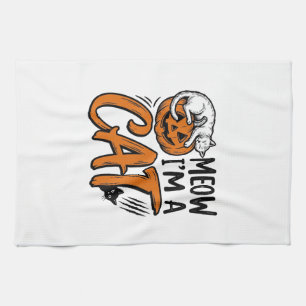 Lustiges Halloween-Katze-Kürbis-Typografie-Shirt-D Geschirrtuch