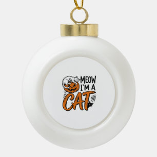 Lustiges Halloween-Katze-Kürbis-Typografie-Shirt-D Keramik Kugel-Ornament