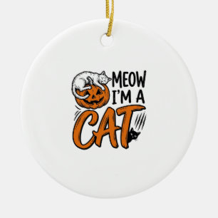 Lustiges Halloween-Katze-Kürbis-Typografie-Shirt-D Keramik Ornament
