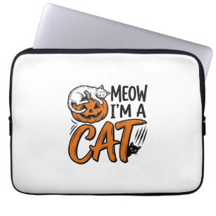 Lustiges Halloween-Katze-Kürbis-Typografie-Shirt-D Laptopschutzhülle