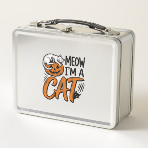 Lustiges Halloween-Katze-Kürbis-Typografie-Shirt-D Metall Brotdose
