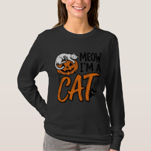 Lustiges Halloween-Katze-Kürbis-Typografie-Shirt-D T-Shirt