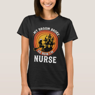 Lustiges Halloween-Nurse-Hexe-Besen-Kostüm-Grafik T-Shirt