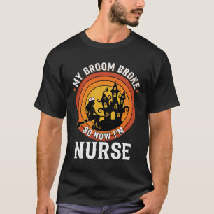 Lustiges Halloween-Nurse-Hexen-Besen-Kostüm-Grafik T-Shirt