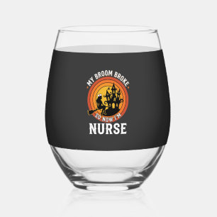 Lustiges Halloween-Nurse-Hexen-Besen-Kostüm-Grafik Weinglas Ohne Stiel