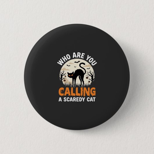 Lustiges Halloween schwarze Katze Angsthase Vektor Button (Vorderseite)