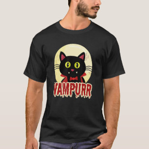 Lustiges Halloween-Schwarze-Katze-Vampurr-Vampir-D T-Shirt