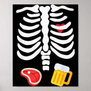 Lustiges Halloween-Skelett Bier- & Steak-Kostüm  Poster