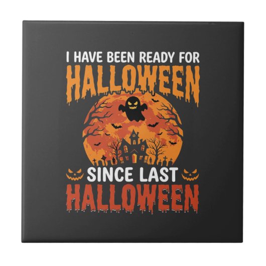 Lustiges Halloween Spukhaus Geist Mond Design Fliese (Vorderseite)