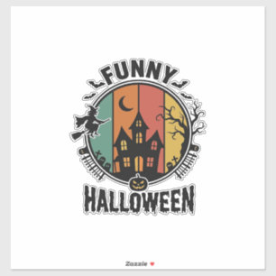 Lustiges Halloween Spukhaus Vintage Vektor Design Aufkleber