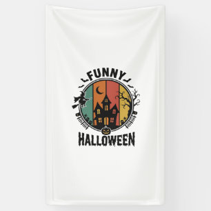 Lustiges Halloween Spukhaus Vintage Vektor Design Banner
