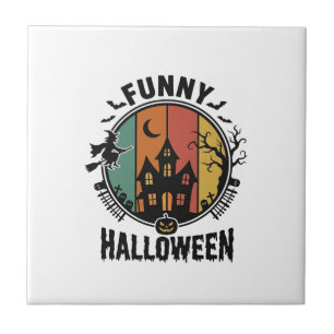 Lustiges Halloween Spukhaus Vintage Vektor Design Fliese
