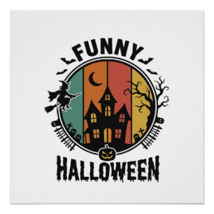 Lustiges Halloween Spukhaus Vintage Vektor Design Poster