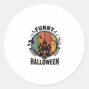 Lustiges Halloween Spukhaus Vintage Vektor Design Runder Aufkleber