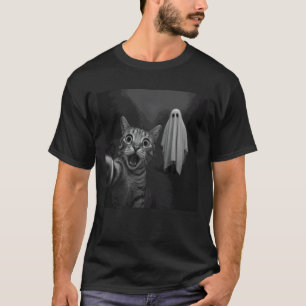 Lustiges Halloween Überraschte Erschrockene Katze T-Shirt