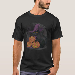 Lustiges Halloween und schwarze Katze auf Kürbis T-Shirt