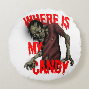 Lustiges Halloween-Zombie-Kissen – „Wo ist meine S Rundes Kissen
