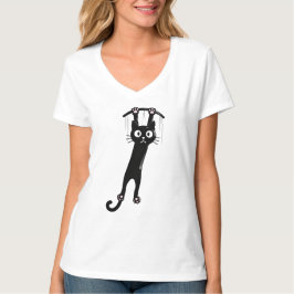 Lustiges hängendes schwarzes Katze T-Shirt Süße Ca