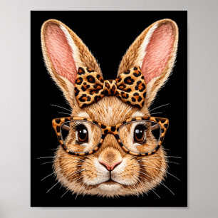 Lustiges Hasengesicht Brille Bandana Leopard Bogen Poster