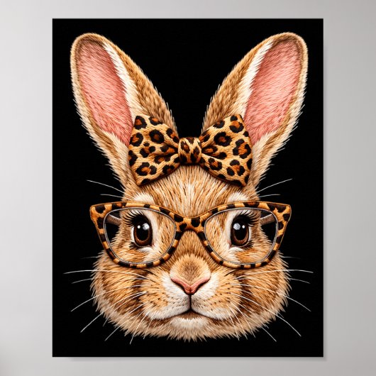 Lustiges Hasengesicht Brille Bandana Leopard Bogen Poster (Vorne)