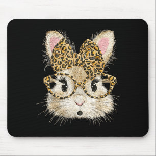 Lustiges Hasengesicht Brille Bandana Leopard Kanin Mousepad