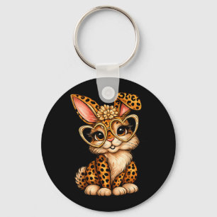 Lustiges Hasengesicht Brille Bandana Leopard Kanin Schlüsselanhänger