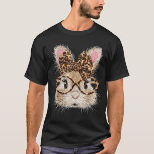 Lustiges Hasengesicht Brille Bandana Leopard Kanin T-Shirt