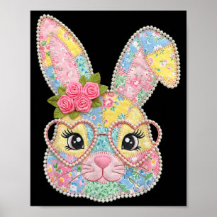 Lustiges Hasengesicht Brille floral Patchwork Kani Poster
