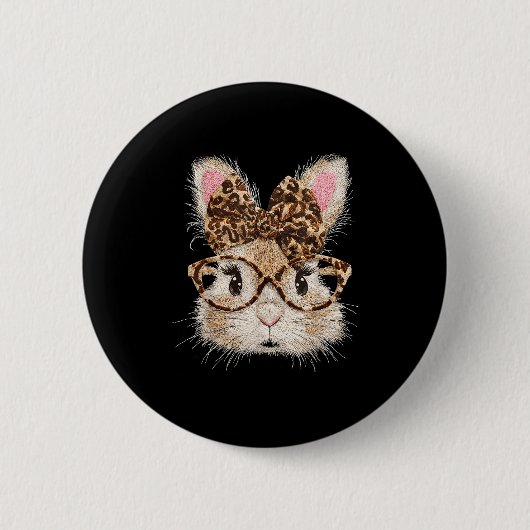 Lustiges Hasengesicht Gles-Bandana Leopard Kaninch Button (Vorderseite)