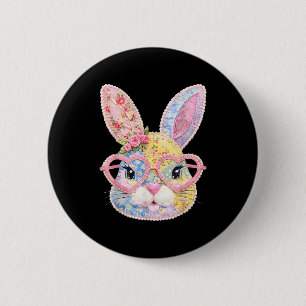 Lustiges Hasengesicht Gles Floral Patchwork Kaninc Button