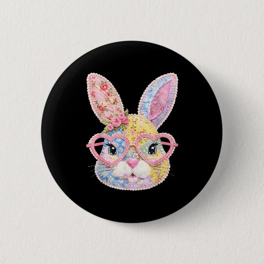 Lustiges Hasengesicht Gles Floral Patchwork Kaninc Button (Vorderseite)