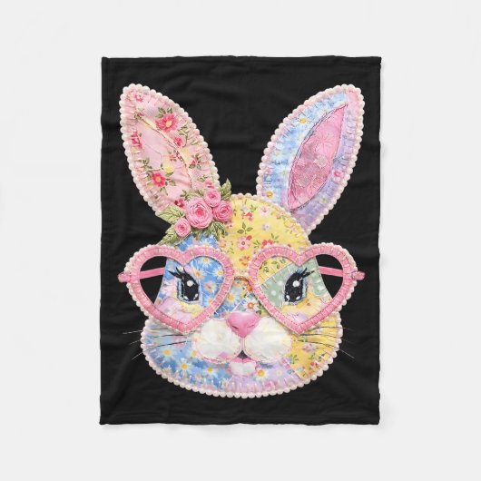 Lustiges Hasengesicht Gles Floral Patchwork Kaninc Fleecedecke (Vorderseite)
