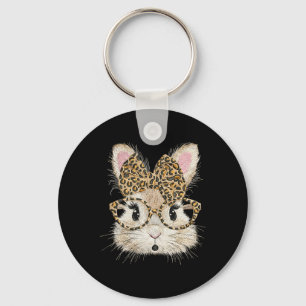 Lustiges Hasengesicht Gles Kokette Schleife Leopar Schlüsselanhänger