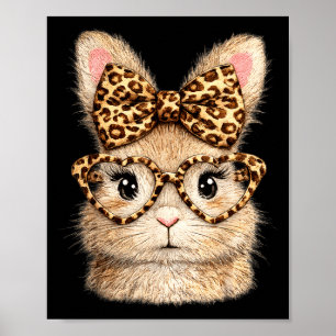 Lustiges Hasengesicht Herz Brille Bandana Leopard Poster
