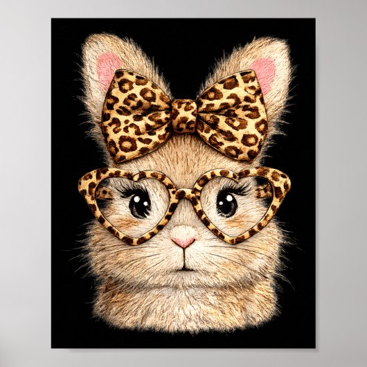 Lustiges Hasengesicht Herz Brille Bandana Leopard Poster (Vorne)