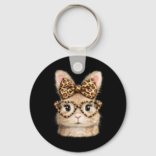 Lustiges Hasengesicht Herz Brille Bandana Leopard Schlüsselanhänger