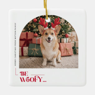 Lustiges Haustierbogen-Foto Hund Frohe Weihnachten Keramikornament