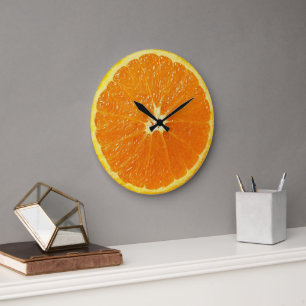 Lustiges hell orangefarbenes Sommerfruchtscheiben- Große Wanduhr