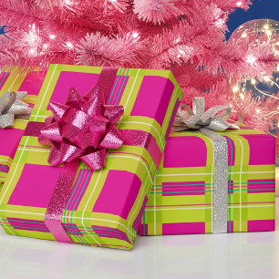 Lustiges helles Tartan-Karo Hot Pink Weihnachten Geschenkpapier