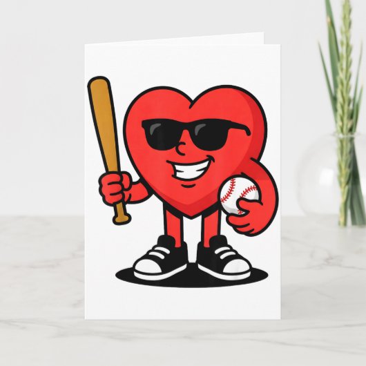Lustiges Herz spielt Baseball Valentinstag Basebal Karte (Vorderseite)