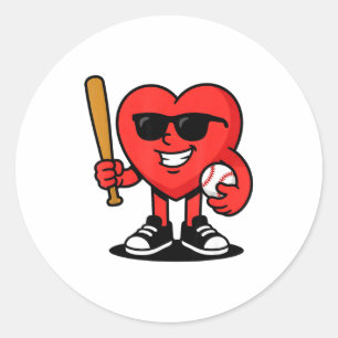 Lustiges Herz spielt Baseball Valentinstag Basebal Runder Aufkleber
