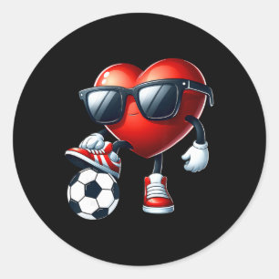 Lustiges Herz spielt Fußball Valentinstag Männer J Runder Aufkleber