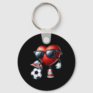 Lustiges Herz spielt Fußball Valentinstag Männer J Schlüsselanhänger