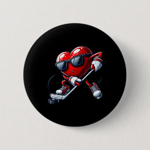 Lustiges Herz spielt Hockey Valentinstag Männer Ju Button