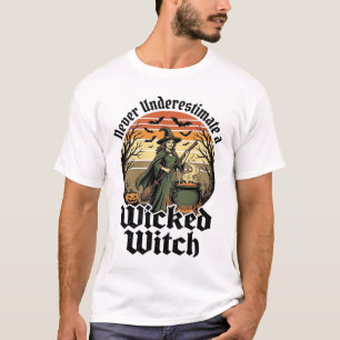 Lustiges Hexen-Shirt Vintage Gravur Halloween-Desi T-Shirt