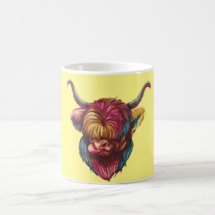 Lustiges Highland-Kuh-Regenbogen-Kopf-Design Kaffeetasse